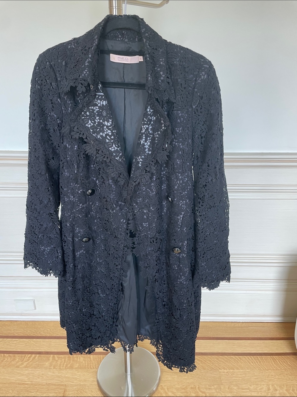 RED Valentino Lace Overlay Trench Coat - Black